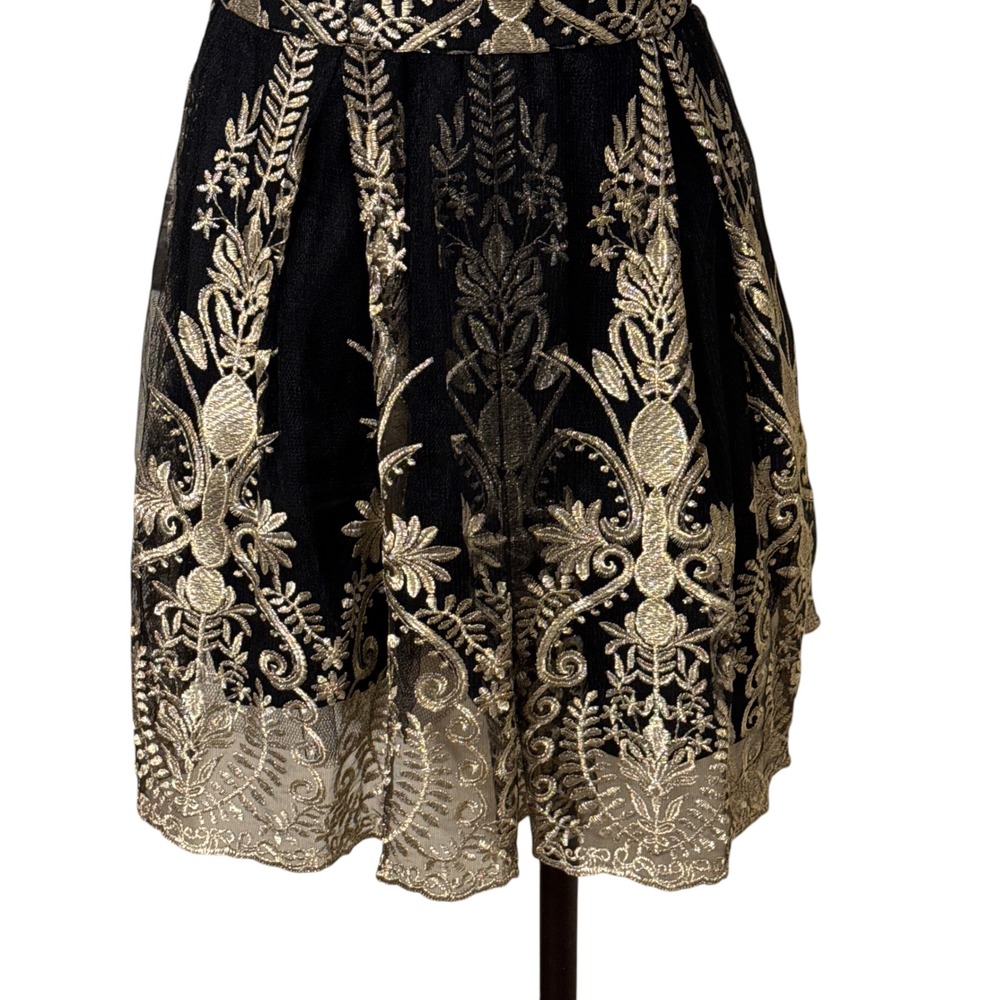 Alter'd State Junia Fit & Flare Dress Size XS Black Gold Embroidery - Picture 2 of 8